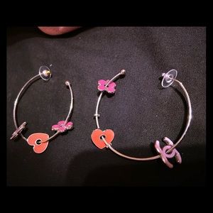 Authentic Chanel Hoops Pink/Purple Silver Pierced